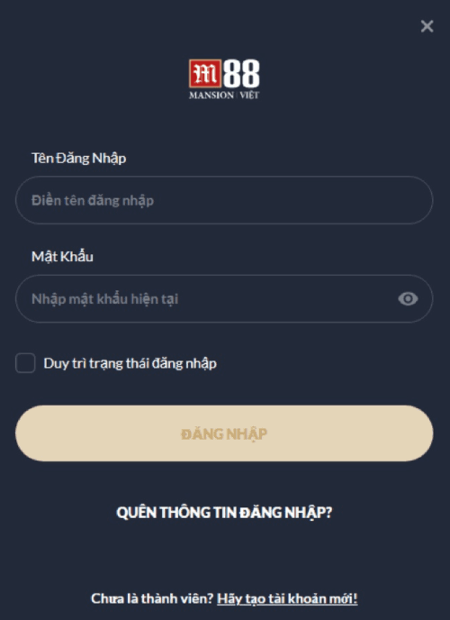 Đăng nhập tài khoản chơi M88