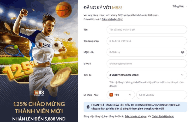 Tiến hành đăng ký tài khoản