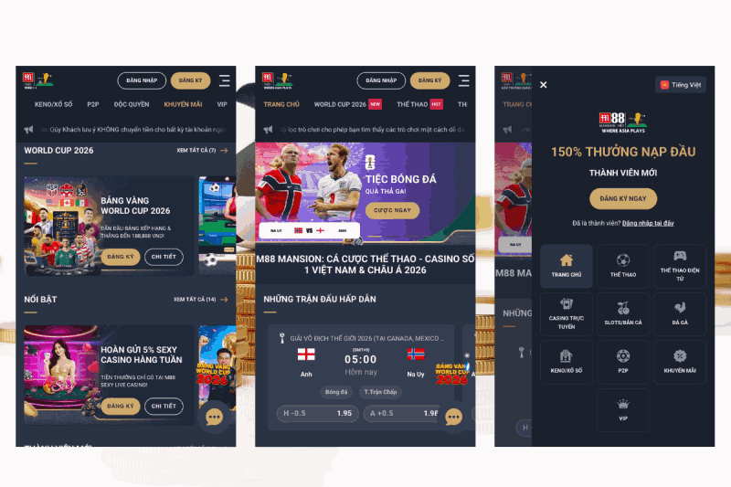 giao diện M88 mobile